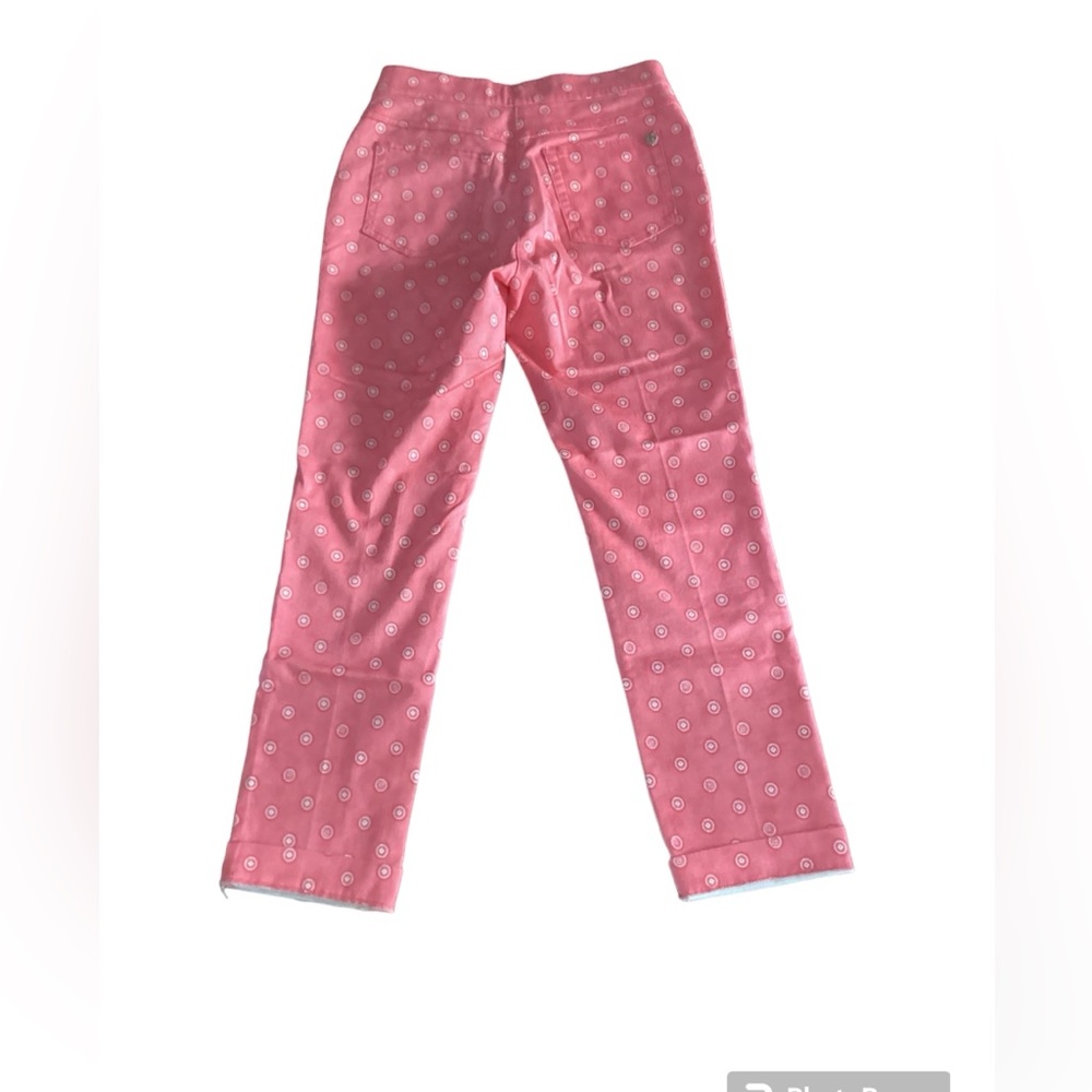Dismero Womens Casual Pants Pink Salmon Circle Print Made in Italy Sz S - Picture 2 of 7